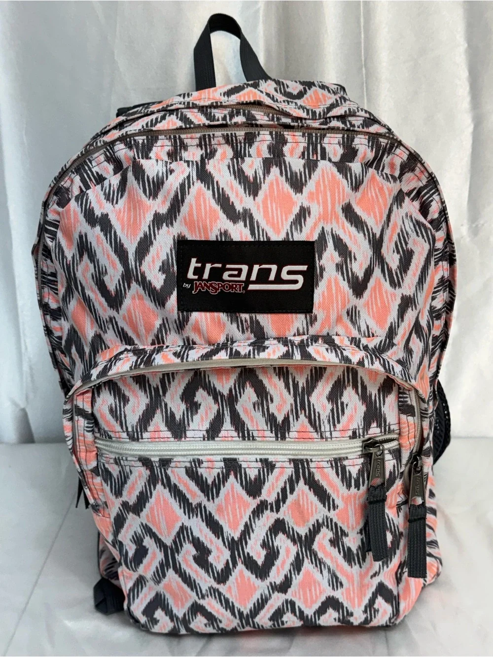 JanSport Trans SuperMax Southwest Ikat Geometric 17” Student Backpack Coral Gray